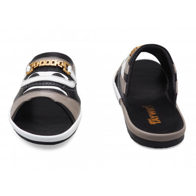 Men Sandals SKF-38 Grey&Black Nappa-White Pebble grain Microfiber Leather